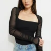 Tees & Tanks | Tees & Tanks-Dynamite Shirred Long Sleeve Bolero Top Black