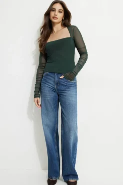 Tees & Tanks | Tees & Tanks-Dynamite Shirred Long Sleeve Bolero Top Green
