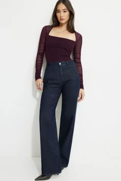 Tees & Tanks | Bestsellers-Dynamite Shirred Long Sleeve Bolero Top Burgundy