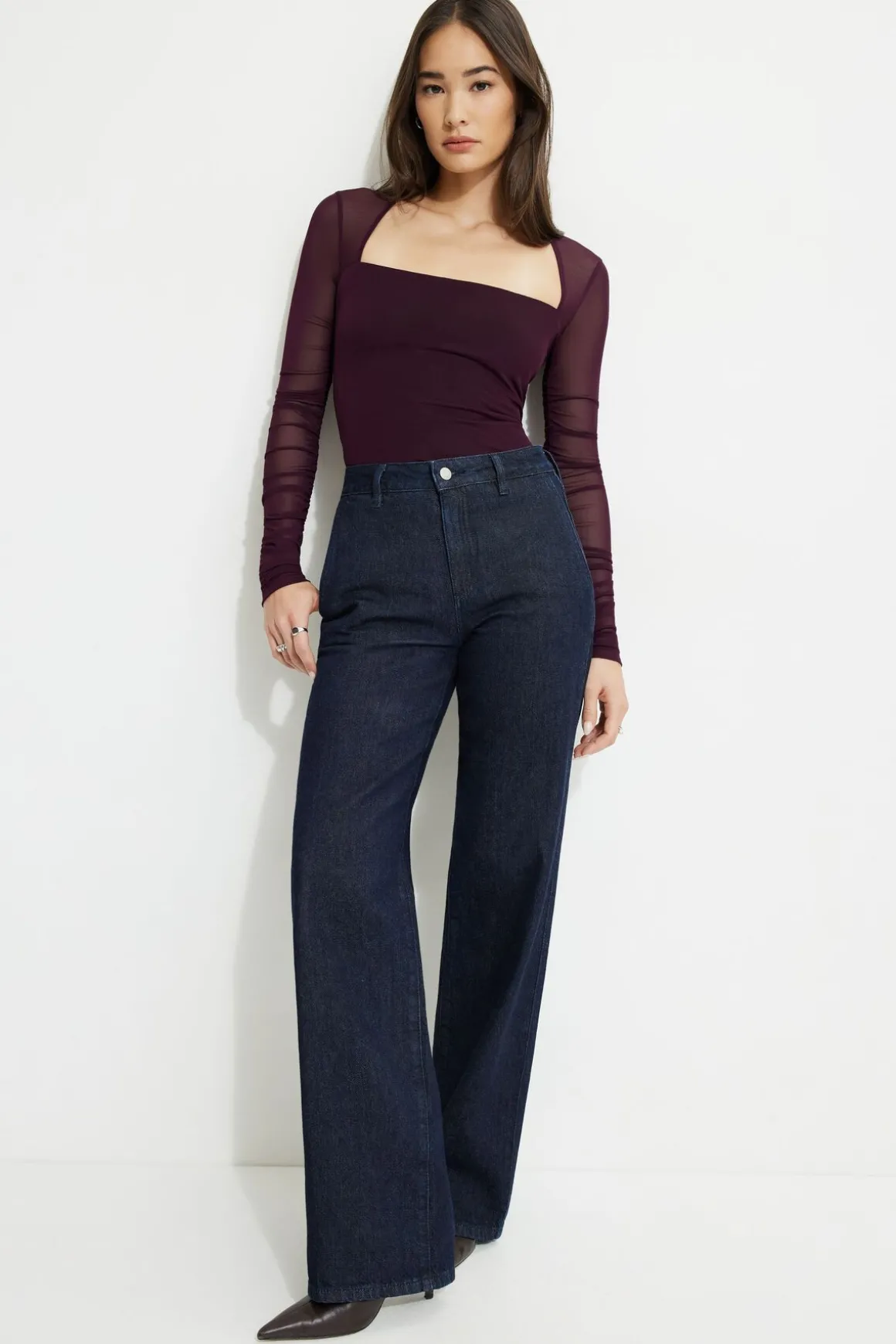 Tees & Tanks | Bestsellers-Dynamite Shirred Long Sleeve Bolero Top Burgundy
