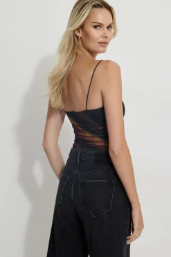 Tees & Tanks | Tees & Tanks-Dynamite Shirred Mesh Bodysuit Burgundy