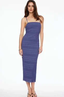 Dresses & Jumpsuits | Midi & Maxi Dresses-Dynamite Shirred Seersucker Midi Dress Blue