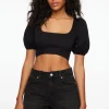 Blouses & Tops | Blouses & Tops-Dynamite Short Bubble Sleeve Crop Top Black
