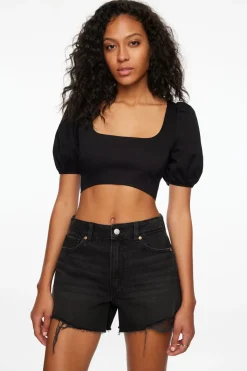 Blouses & Tops | Blouses & Tops-Dynamite Short Bubble Sleeve Crop Top Black
