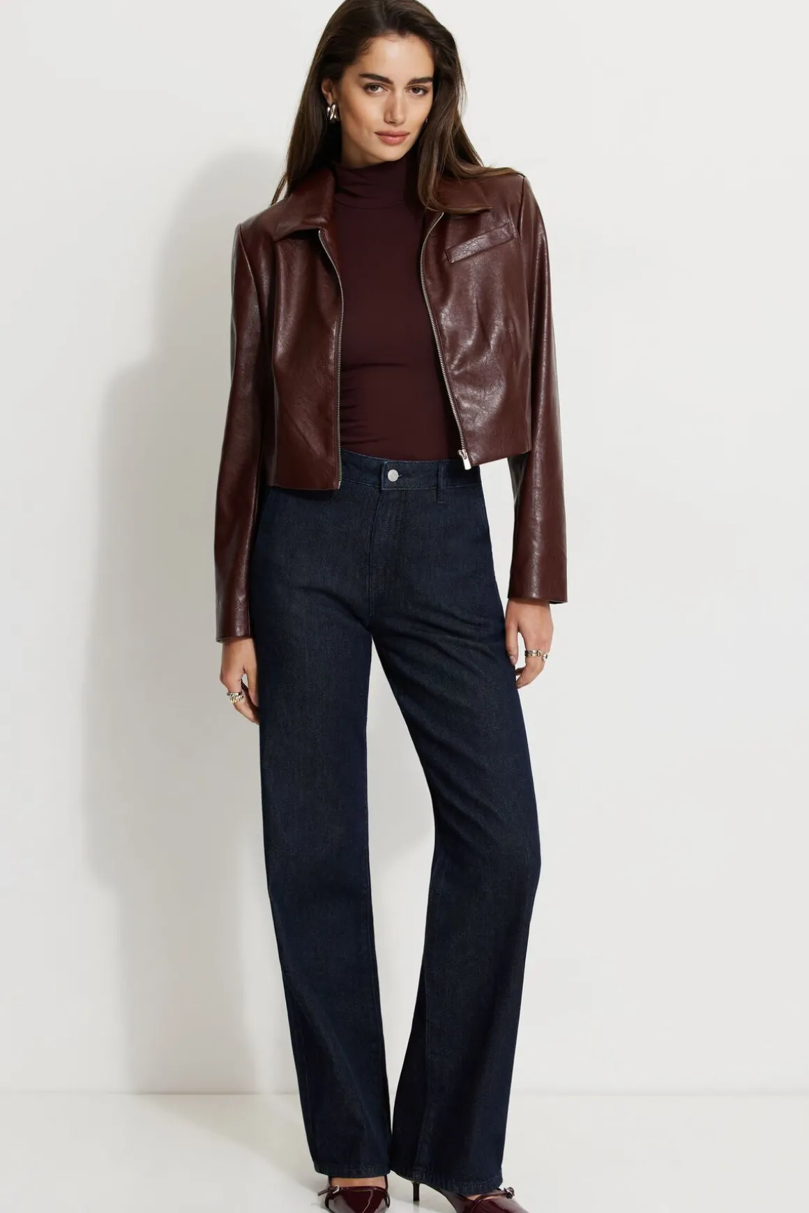 Tees & Tanks | Long Sleeve Tops-Dynamite Shoulder Pad Mock Neck Top Burgundy