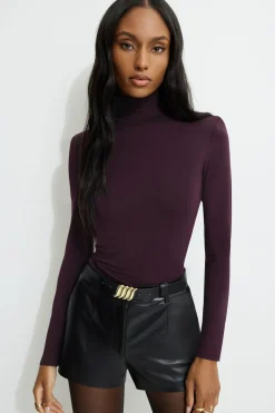 Tees & Tanks | Tees & Tanks-Dynamite Shoulder Pad Mock Neck T-Shirt Burgundy