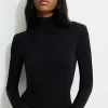 Tees & Tanks | Tees & Tanks-Dynamite Shoulder Pad Mock Neck T-Shirt Black