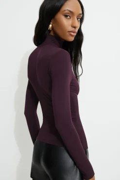 Tees & Tanks | Tees & Tanks-Dynamite Shoulder Pad Mock Neck T-Shirt Burgundy