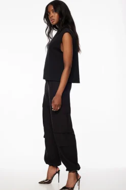 Pants | Wide Leg Pants-Dynamite Simone Cargo Pants with Belt Black