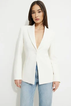 Blazers & Vests-Dynamite Single Button Fitted Blazer White