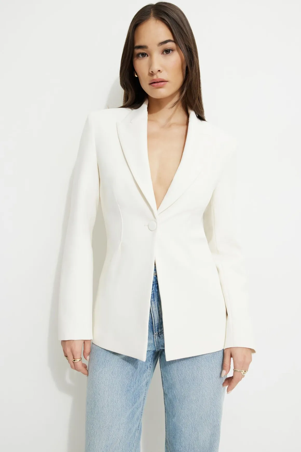Blazers & Vests-Dynamite Single Button Fitted Blazer White
