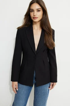 Blazers & Vests-Dynamite Single Button Fitted Blazer Black