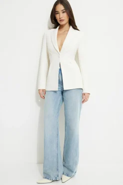 Blazers & Vests-Dynamite Single Button Fitted Blazer White