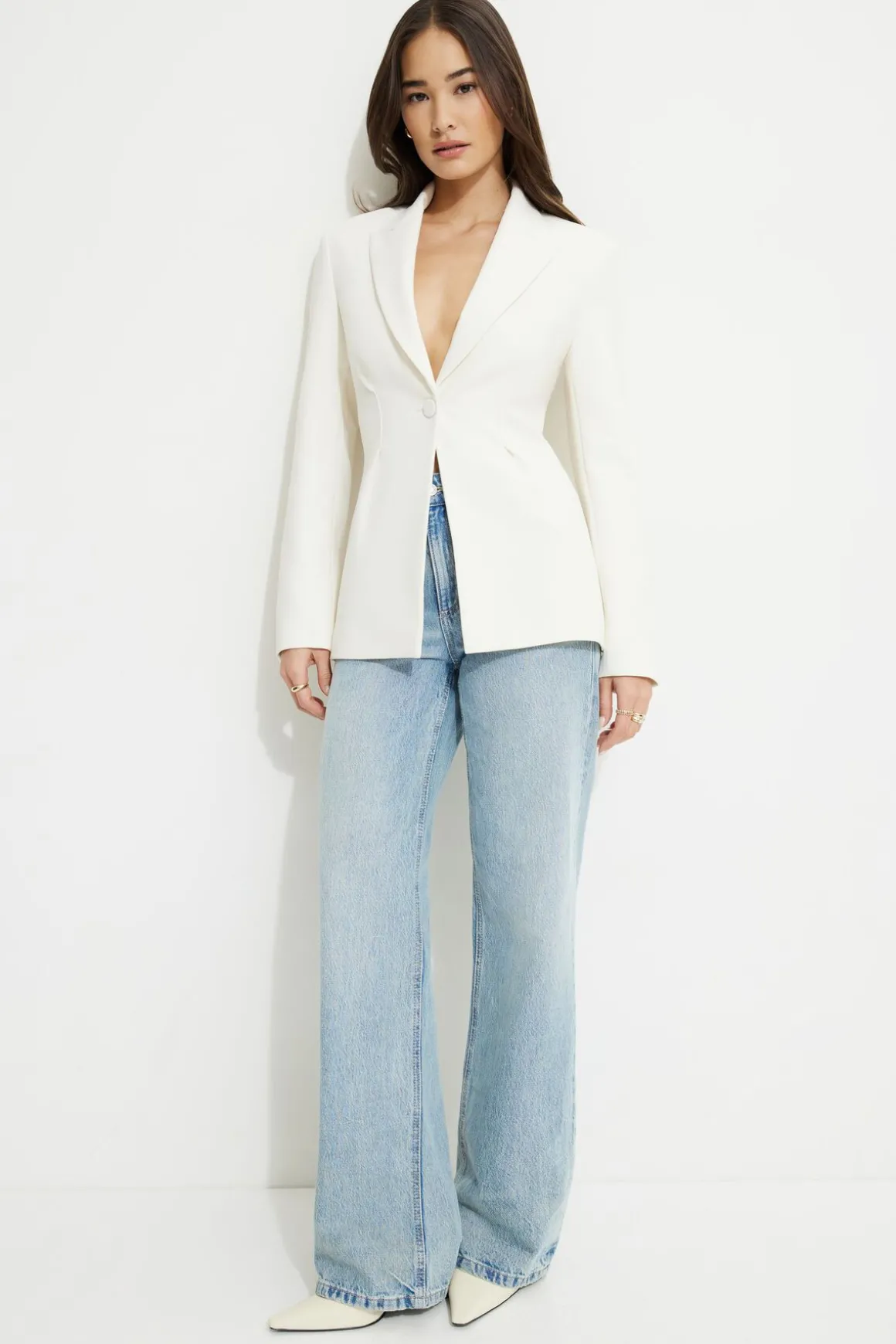 Blazers & Vests-Dynamite Single Button Fitted Blazer White