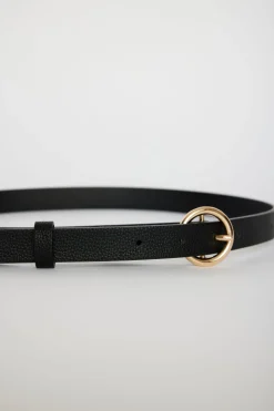 Belts-Dynamite Skinny Round Buckle Belt Black