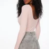 Tees & Tanks | Bodysuits-Dynamite Skye Long Sleeve Open Back Bodysuit Pink