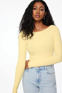 Tees & Tanks | Tees & Tanks-Dynamite Skye Long Sleeve Open Back Bodysuit Yellow