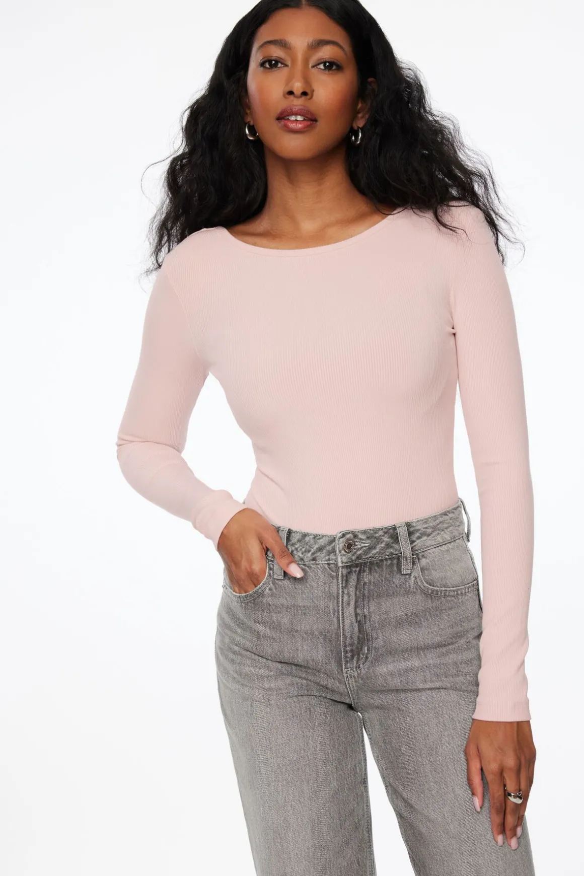 Tees & Tanks | Bodysuits-Dynamite Skye Long Sleeve Open Back Bodysuit Pink