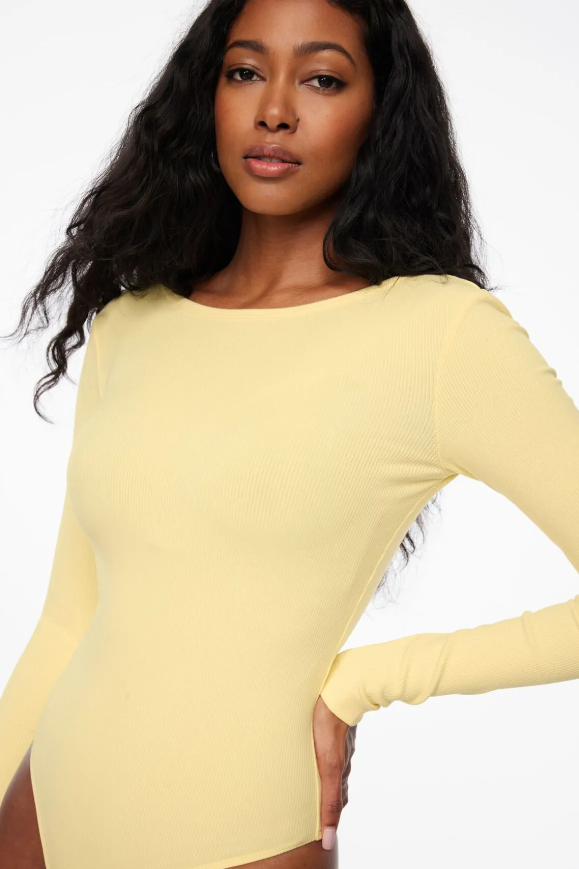 Tees & Tanks | Tees & Tanks-Dynamite Skye Long Sleeve Open Back Bodysuit Yellow