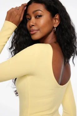 Tees & Tanks | Tees & Tanks-Dynamite Skye Long Sleeve Open Back Bodysuit Yellow