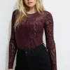 Tees & Tanks | Matching Sets-Dynamite Skylar Burnout Bodysuit Burgundy