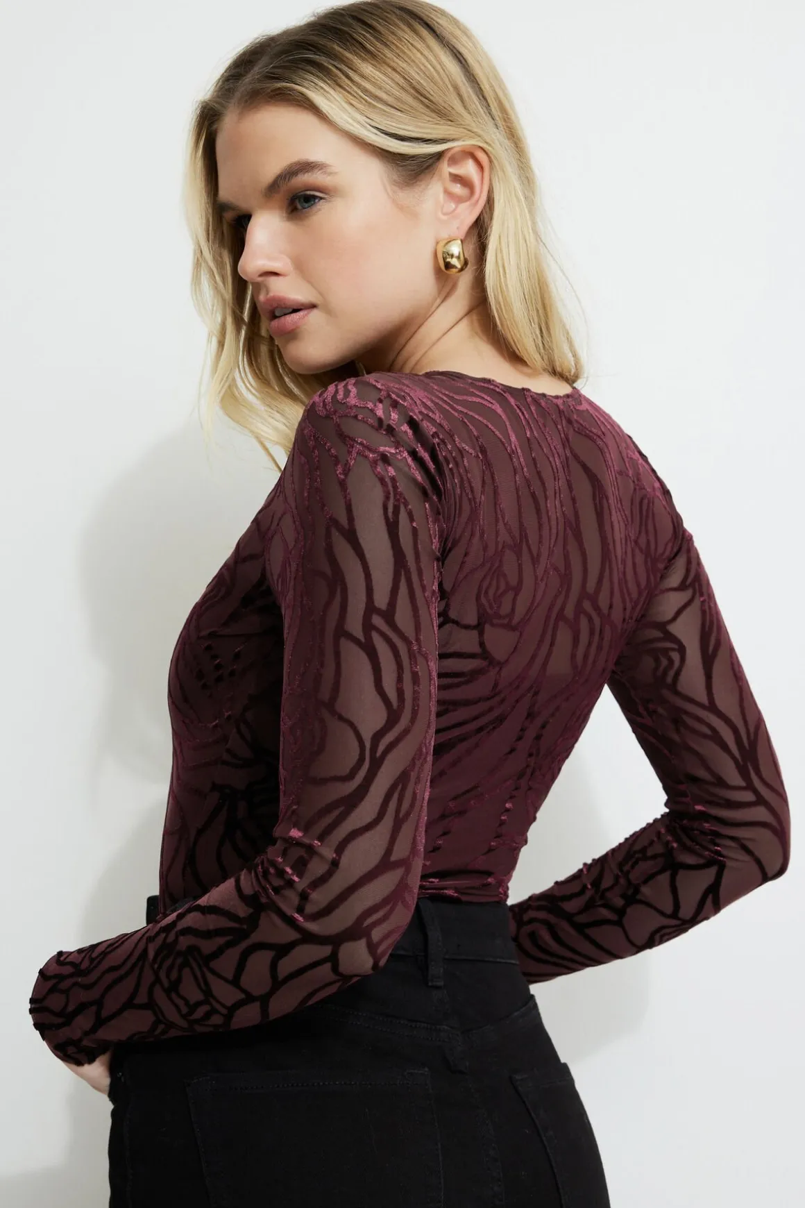 Tees & Tanks | Matching Sets-Dynamite Skylar Burnout Bodysuit Burgundy
