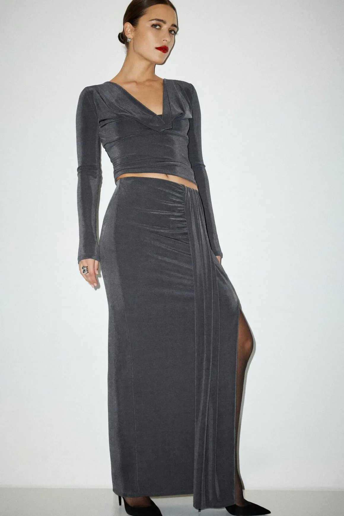 Skirts & Skorts | Skirts-Dynamite Slinky Draped Maxi Skirt Blue