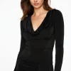 Tees & Tanks | Long Sleeve Tops-Dynamite Slinky Long Sleeve Cowl Neck Top Black