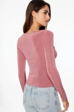 Tees & Tanks | Long Sleeve Tops-Dynamite Slinky Long Sleeve Cowl Neck Top Burgundy
