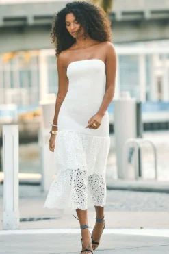 Dresses & Jumpsuits | Midi & Maxi Dresses-Dynamite Smocked Eyelet Maxi Dress White