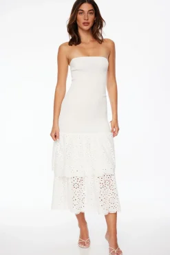 Dresses & Jumpsuits | Midi & Maxi Dresses-Dynamite Smocked Eyelet Maxi Dress White