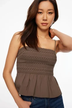 Blouses & Tops | Blouses & Tops-Dynamite Smocked Peplum Cami Brown
