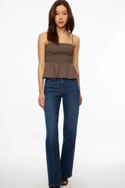 Blouses & Tops | Blouses & Tops-Dynamite Smocked Peplum Cami Brown