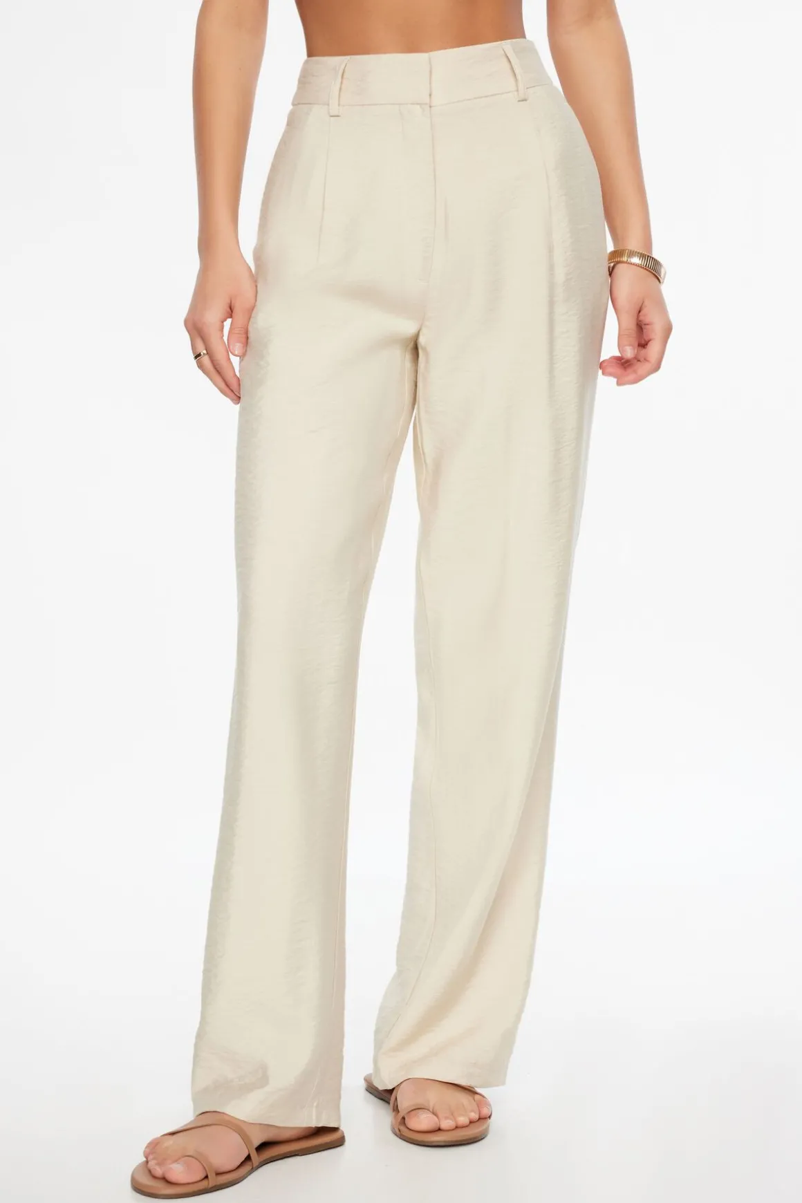 Pants | Wide Leg Pants-Dynamite Sofia Crinkled Pleated Straight Leg Pants Brown