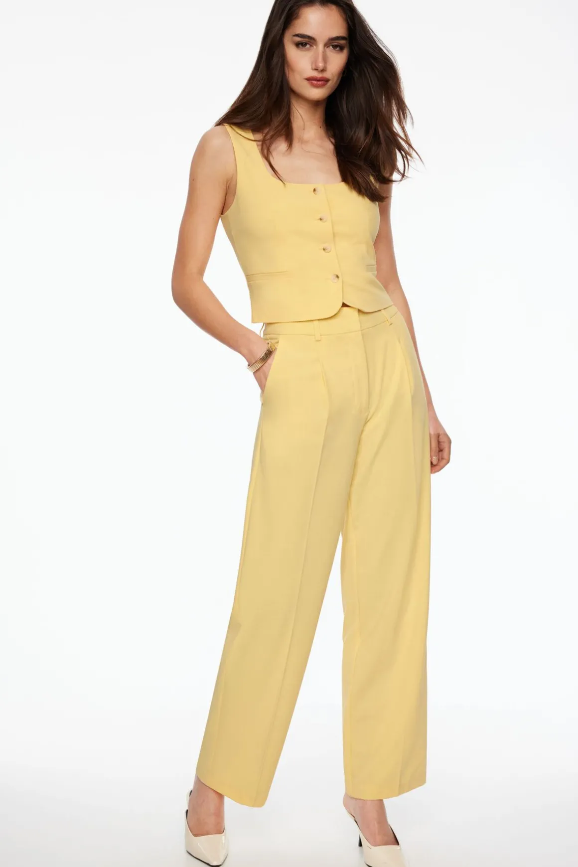 Pants | Straight Leg Pants-Dynamite Sofia Pleated Straight Leg Pants Yellow