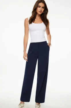Straight Leg Pants-Dynamite Sofia Pleated Straight Leg Pants Blue