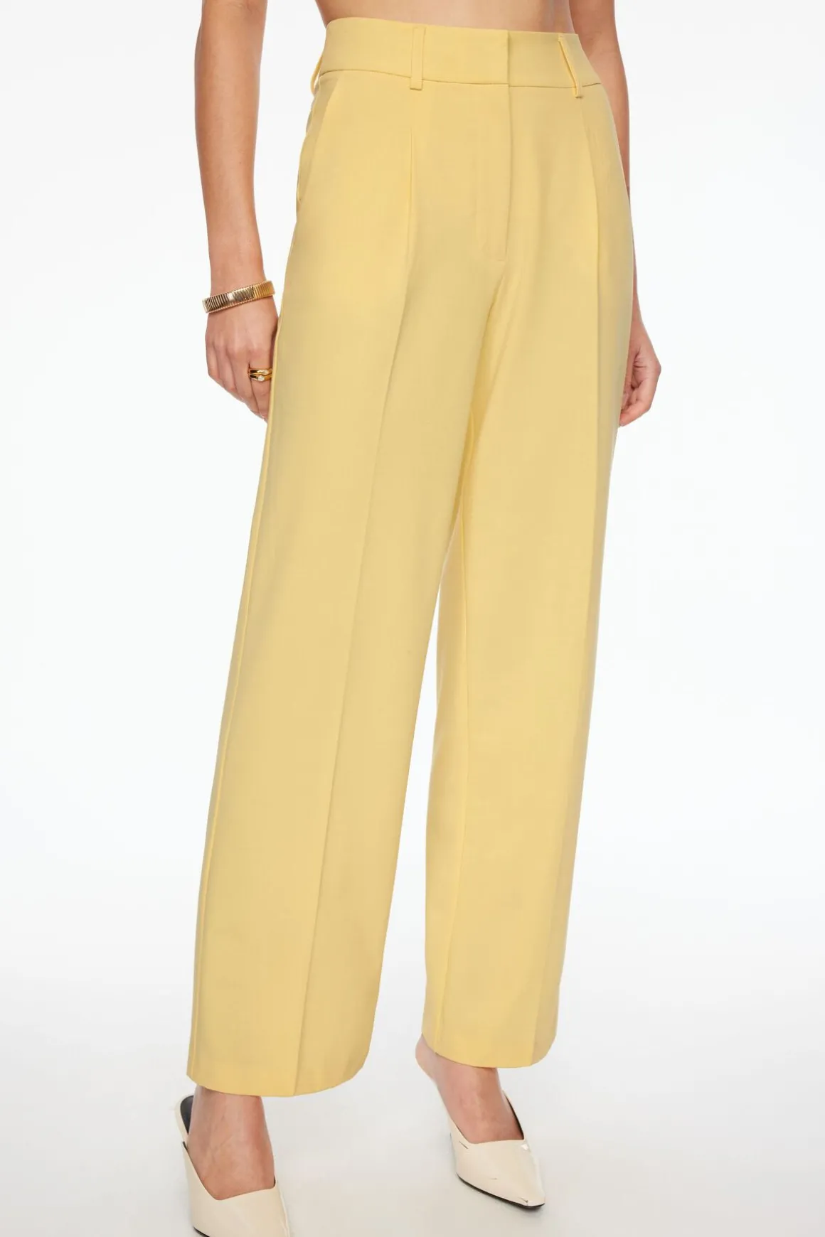 Pants | Straight Leg Pants-Dynamite Sofia Pleated Straight Leg Pants Yellow