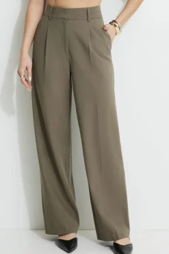 Pants | Matching Sets-Dynamite Sofia Pleated Straight Leg Pants Brown