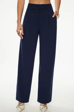 Straight Leg Pants-Dynamite Sofia Pleated Straight Leg Pants Blue