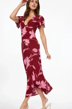 Dresses & Jumpsuits | Midi & Maxi Dresses-Dynamite Soraya Floral Maxi Dress Burgundy