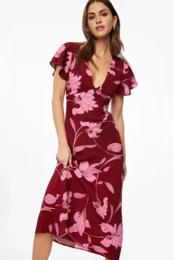 Dresses & Jumpsuits | Midi & Maxi Dresses-Dynamite Soraya Floral Maxi Dress Burgundy