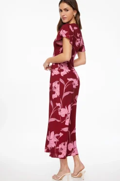 Dresses & Jumpsuits | Midi & Maxi Dresses-Dynamite Soraya Floral Maxi Dress Burgundy