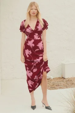 Dresses & Jumpsuits | Midi & Maxi Dresses-Dynamite Soraya Floral Maxi Dress Burgundy