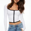 Tees & Tanks | Online Exclusives-Dynamite Square Neck Buttoned Top White