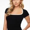 Tees & Tanks | Tees & Tanks-Dynamite Square Neck Ribbed T-Shirt Black