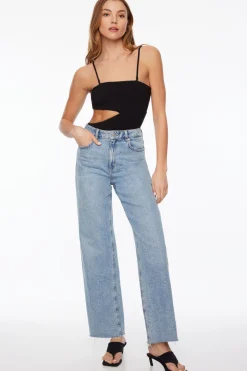 Bodysuits-Dynamite Strapless Cut Out Bodysuit Black