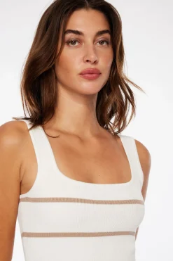 Dresses & Jumpsuits | Mini Dresses-Dynamite Striped Square Neck Mini Dress White