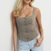 Blouses & Tops | Blouses & Tops-Dynamite Structured Buttoned Vest Brown