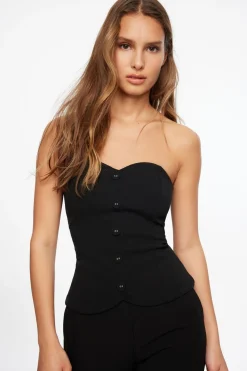 Tees & Tanks | Tees & Tanks-Dynamite Sweetheart Buttoned Tube Top Black