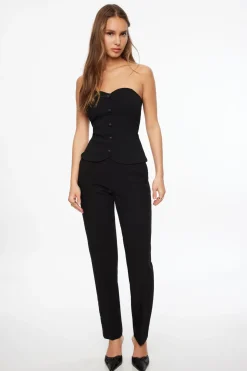 Tees & Tanks | Tees & Tanks-Dynamite Sweetheart Buttoned Tube Top Black